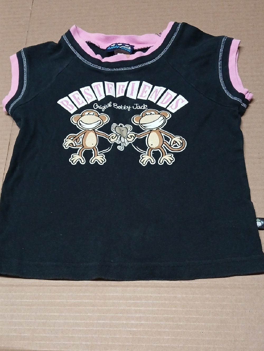 Bobby Jack Best Friends Black & Pink Double-Sided Ringer Graphic Tee T-Shirt Y2K